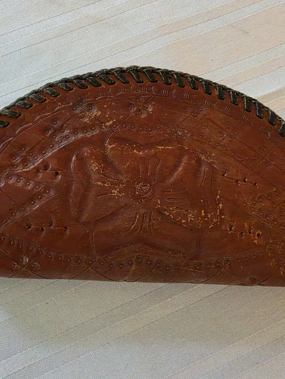 Vintage Mexican Hand-tooled Leather Half-moon Clutch Coin Purse Mid-Century Boho